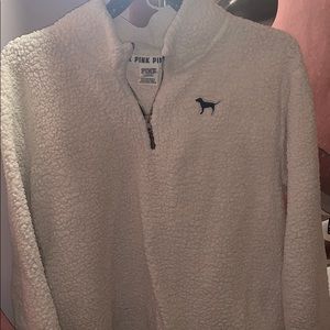 large victoria’s secret PINK fuzzy white half zip.